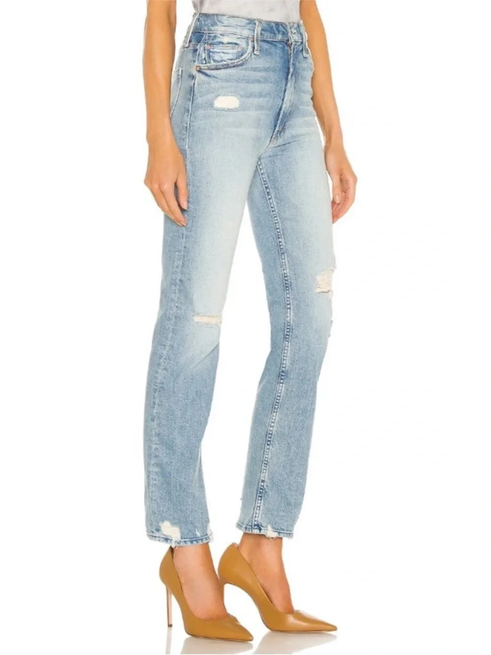 Mother High-Rise Light Wash Distressed Women’s Jeans - Picture 3 of 7